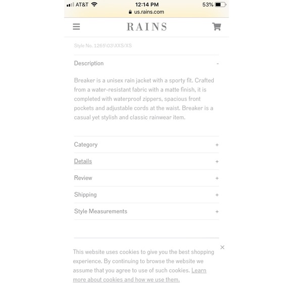 Rains Breaker Rain Jacket, XS/S - Picture 6 of 6